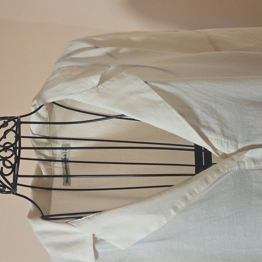 Abercrombie & Fitch Cotton Cream Button-Down Short Sleeve Shirt Size M - Picture 2 of 8